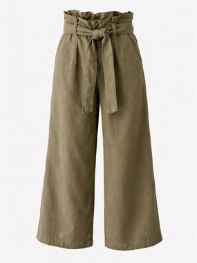 Zara Olive Green Paperbag Waist Wide Leg Pants Size S